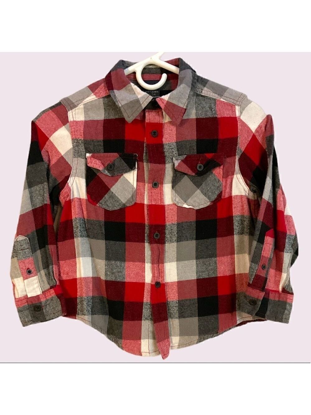 Faded Glory Flannel Plaid Button Down Long Sleeve Boys Youth Tee Shirt